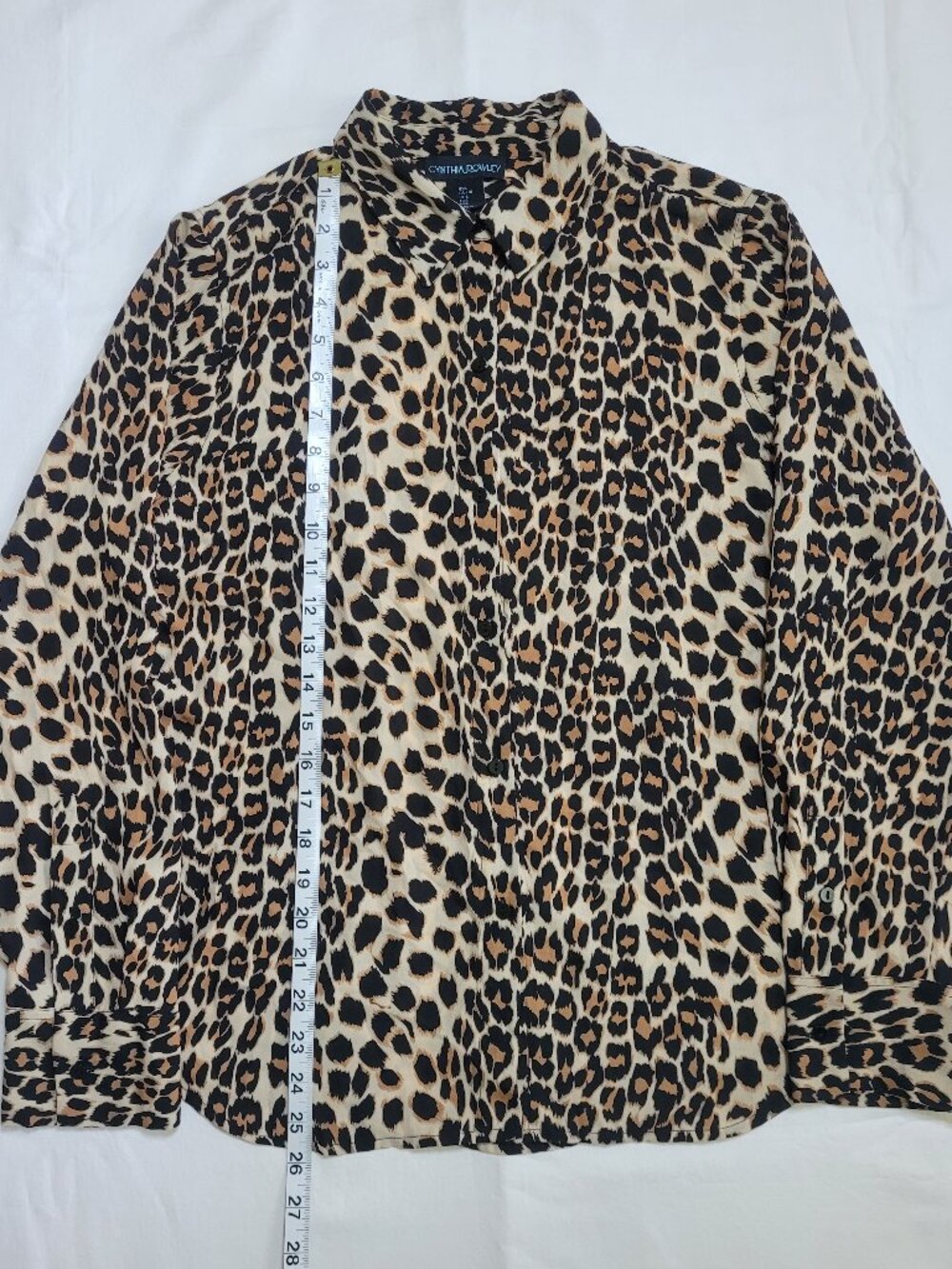 Cynthia Rowley Leopard Print Button Up Blouse Top Animal Print Large Mob Wife - Picture 6 of 11